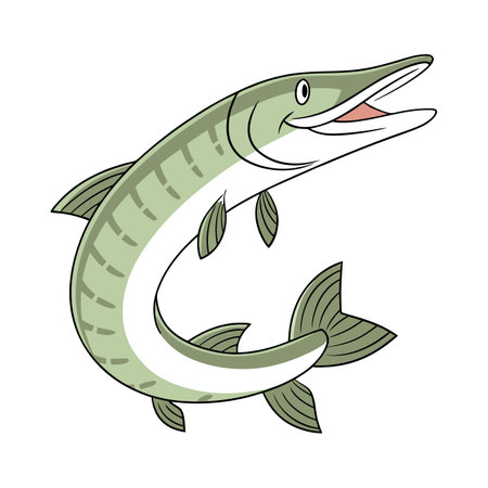 Pike fish icon in cartoon style isolated on white background. Fishing symbol stock vector illustration.のイラスト素材