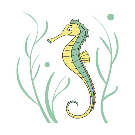 Illustration of a seahorse and algae on a white backgroundのイラスト素材