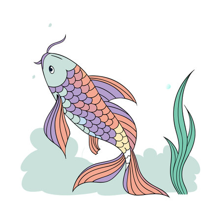 Cute cartoon koi fish. Vector illustration on white background.のイラスト素材