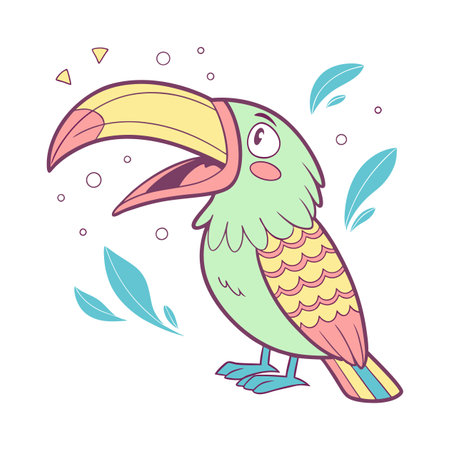 Cute cartoon toucan. Vector illustration isolated on white background.のイラスト素材