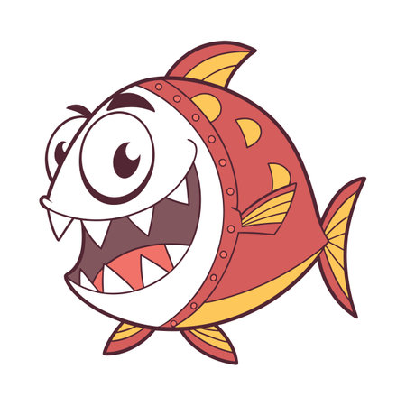 Angry cartoon fish. Vector illustration isolated on a white background.のイラスト素材