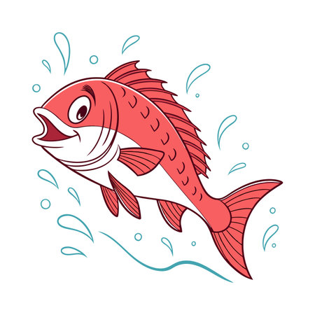 Red fish on a white background. Vector illustration in cartoon style.のイラスト素材