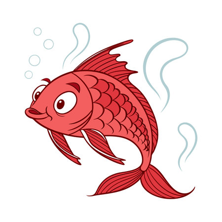 Vector illustration of a cute cartoon red fish on a white background.のイラスト素材