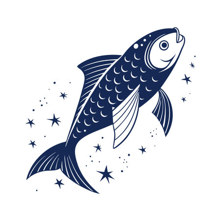 Illustration of a fish on a white background with stars. Vector illustrationのイラスト素材