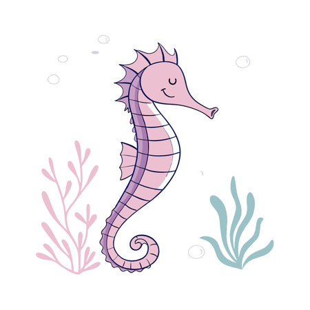 Cute sea horse. Vector illustration in doodle style.のイラスト素材