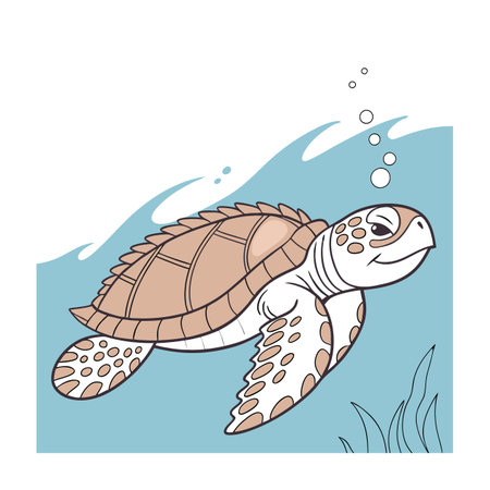 Sea turtle swimming in the sea. Vector illustration in cartoon style.のイラスト素材