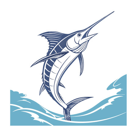 Marlin fish. Vector illustration on white background. Design element for label, emblem, sign.のイラスト素材