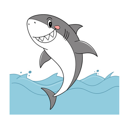Cute shark jumping out of the water. Cartoon vector illustration.のイラスト素材