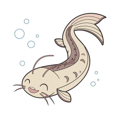 Cute cartoon fish. Vector illustration. Isolated on white background.のイラスト素材