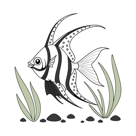 Black and white vector illustration of a fish on a white background.のイラスト素材
