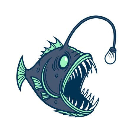 Cartoon fish with hook. Vector illustration isolated on white background.のイラスト素材