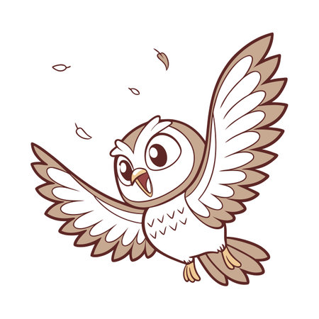 Illustration of a Cute Owl Flying in the Air on a White Backgroundのイラスト素材