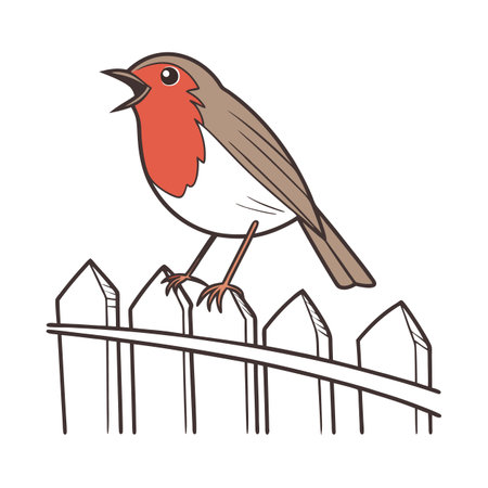 Cute robin bird sitting on a fence. Vector illustration.のイラスト素材