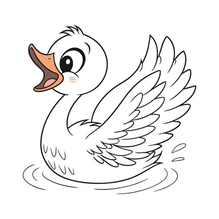 Vector illustration of a cute cartoon white swan on a white backgroundのイラスト素材