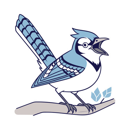 cute blue jay bird on branch cartoon vector illustration graphic designのイラスト素材