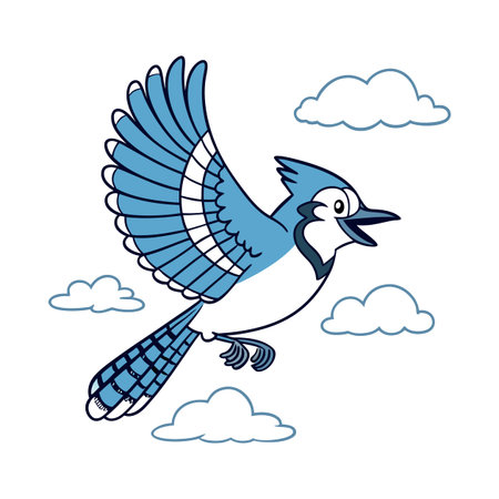 Blue jay bird flying in the sky. Vector illustration design.のイラスト素材