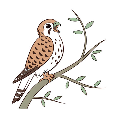 Cute kestrel sitting on a branch. Vector illustration.のイラスト素材