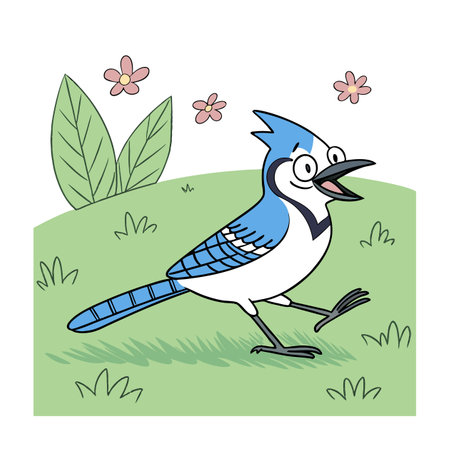 Cute blue jay bird on the lawn. Vector illustration.のイラスト素材