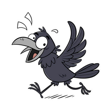 Cartoon crow running. Vector illustration of a black crow running.のイラスト素材