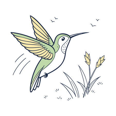 Hummingbird flying in the sky. Vector illustration in doodle style.のイラスト素材