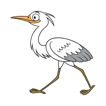 Illustration of a Cattle Egret - Colored Cartoon Characterのイラスト素材