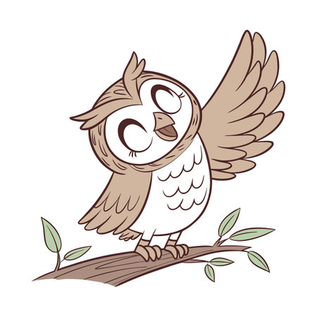Owl with wings outstretched sitting on a tree branch. Vector illustration.のイラスト素材