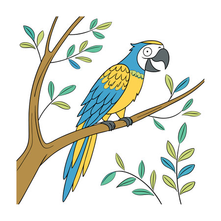 Parrot sitting on a branch. Vector illustration in cartoon style.のイラスト素材