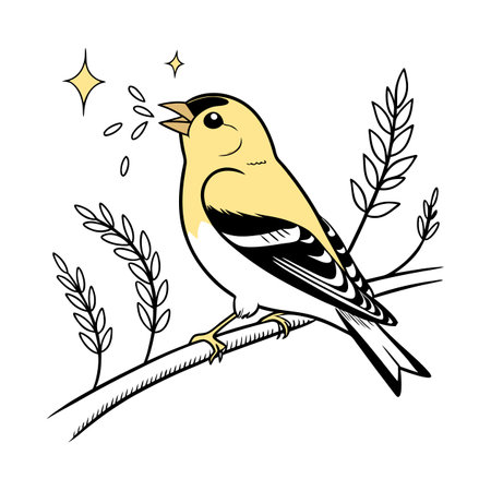 Goldfinch on the branch. Vector illustration of a bird.のイラスト素材