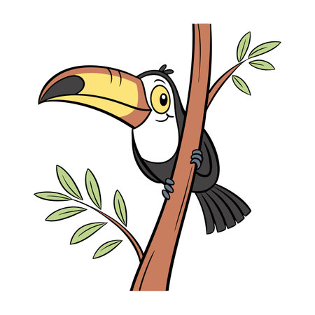 Cute toucan sitting on a tree branch. Vector illustration.のイラスト素材