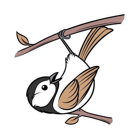 Cute bird sitting on a branch. Hand drawn vector illustration.のイラスト素材