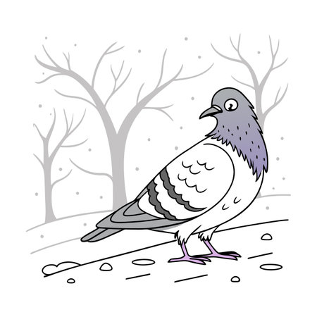 Pigeon in the winter park. Hand drawn vector illustration.のイラスト素材