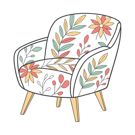 Comfortable armchair with floral pattern. Hand drawn vector illustration.のイラスト素材