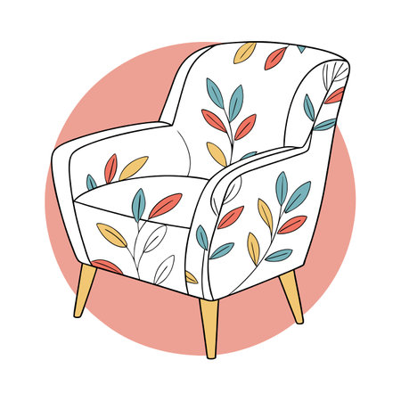 Comfortable armchair with floral pattern. Vector illustration in doodle style.のイラスト素材