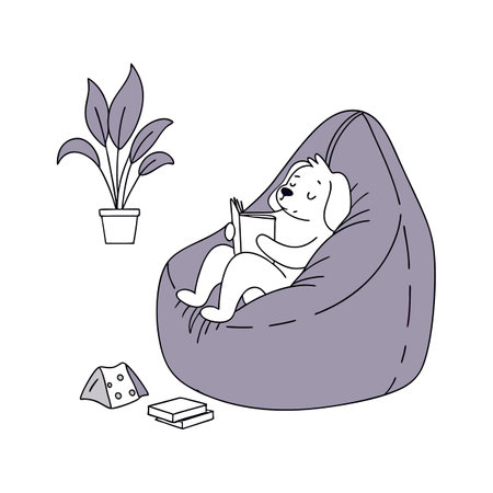 Cute baby sleeping in a bean bag. Vector illustration in doodle style.のイラスト素材