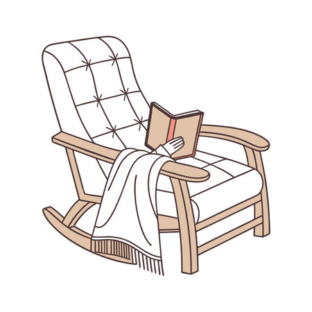 Illustration of a rocking chair reading a book on a white backgroundのイラスト素材
