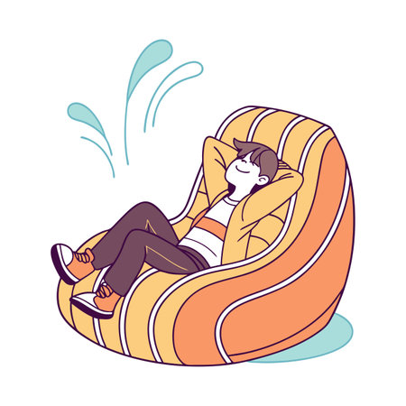 Vector illustration of a boy sitting in an armchair and dreaming.のイラスト素材