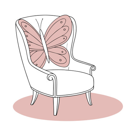 Cute hand drawn vector illustration of a chair with a butterfly.のイラスト素材