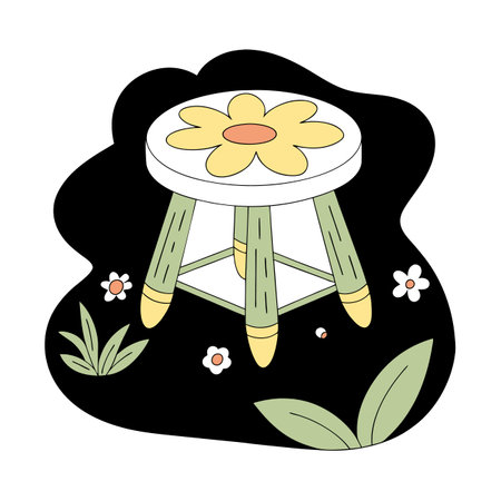 Bamboo chair with flower. Vector illustration in doodle style.のイラスト素材
