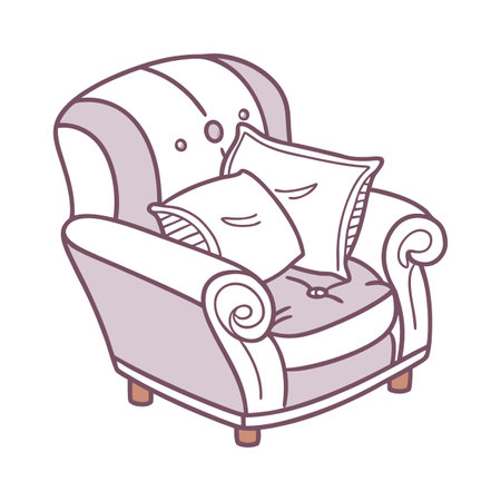 Comfortable armchair with pillows. Vector illustration in doodle styleのイラスト素材