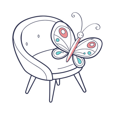 Cute hand drawn vector illustration of a cute butterfly sitting on a chairのイラスト素材