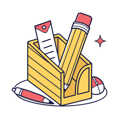 Pencils and pencils in wooden box vector illustration graphic designのイラスト素材