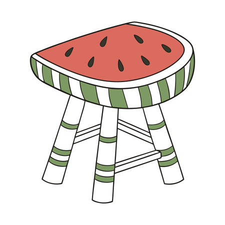 Watermelon on wooden stool icon in cartoon style isolated on white background. Park symbol stock vector illustration.のイラスト素材