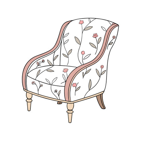 Hand drawn vector illustration of an armchair with floral pattern isolated on white background.のイラスト素材