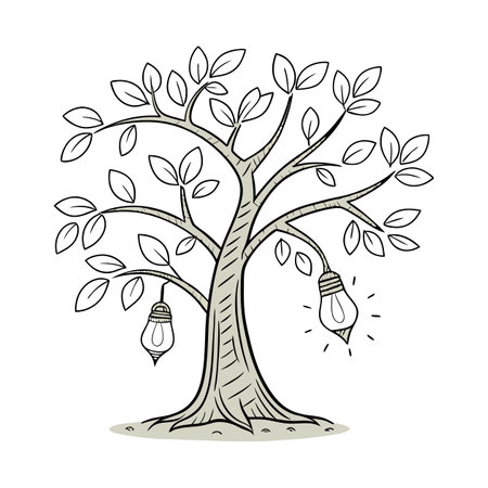 Art tree with light bulbs in hand drawn style. Vector illustration.のイラスト素材