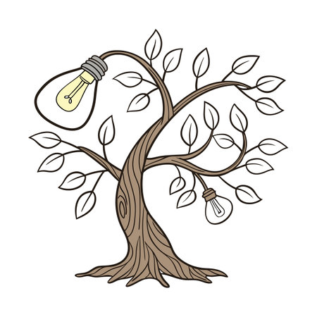 Illustration of a tree with a lightbulb on a white backgroundのイラスト素材