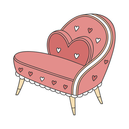 Comfortable armchair with hearts isolated on white background. Vector illustration.のイラスト素材
