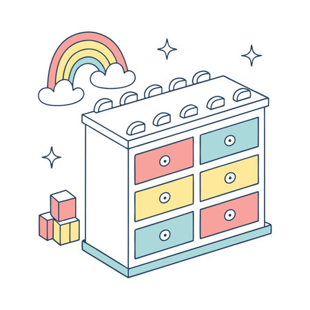 Isometric icon of office building with rainbow and clouds. Vector illustration.のイラスト素材