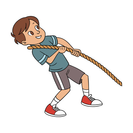 Boy playing tug-of-war cartoon icon vector illustration graphic designのイラスト素材