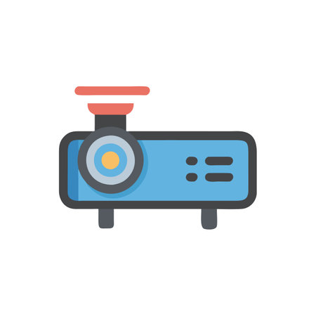 Projector icon in flat color style. Movie video presentation media projectorのイラスト素材