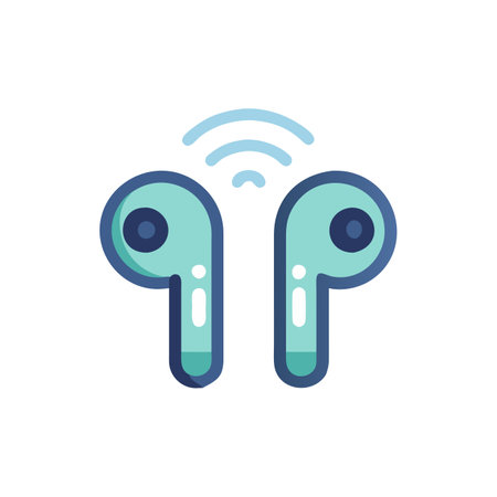 Wireless headphones icon in flat color style. Sound technology vector illustration on white isolated background.のイラスト素材